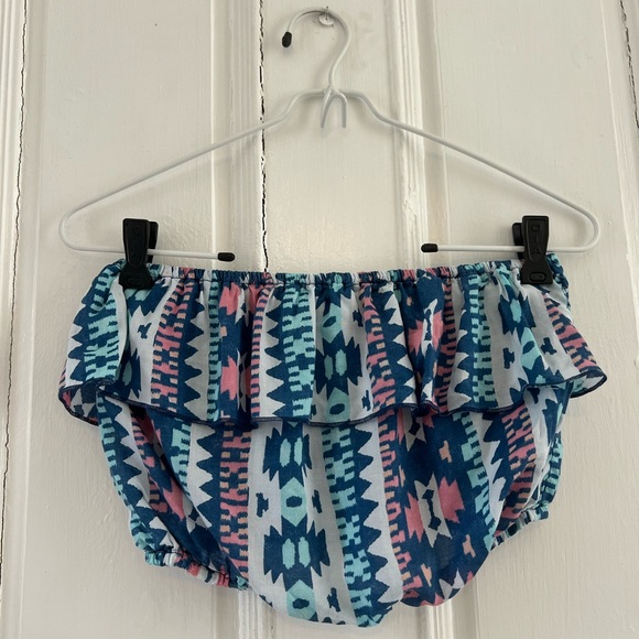 Hollister Tops - Y2K Hollister Blue and Pink Patterned Ruffle Bandeau Top
